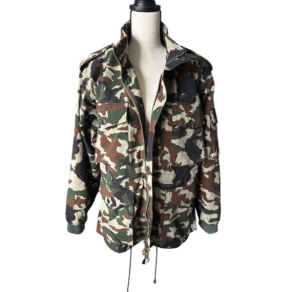 Camouflage Winter Coat Military-Style Pockets Zip Snap Closures  Lined Medium - Picture 5 of 6